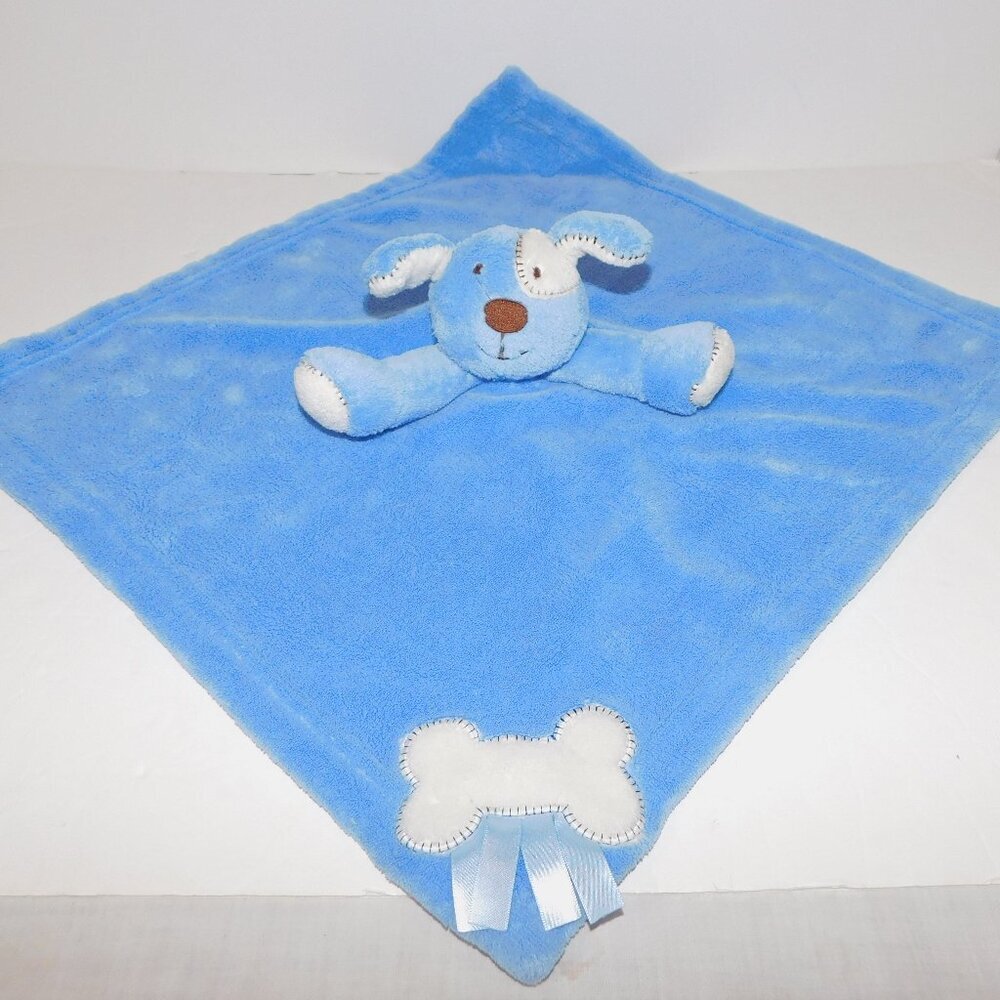 Blankets & Beyond Baby Baby Blue White Puppy Dog w Bone Security Blanket Lovey